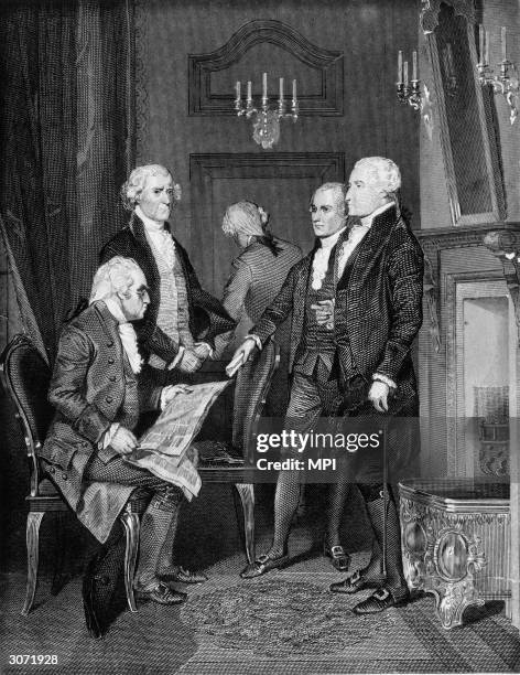 Members of Washington's first presidential cabinet and secretary of war Henry Knox , secretary of state Thomas Jefferson , attorney general Edmund...