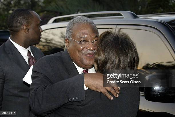 Gerard Latortue, newly appointed prime minister of Haiti, arrives at a hotel March 10, 2004 in Port-au-Prince, Haiti. Latortue replaces Yvon Neptune...