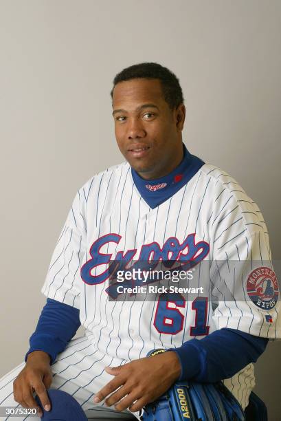 Pitcher Livan Hernandez of the Montreal Expos poses for a photo during Media Day at Space Coast Stadium on February 28, 2004 in Viera, Florida.