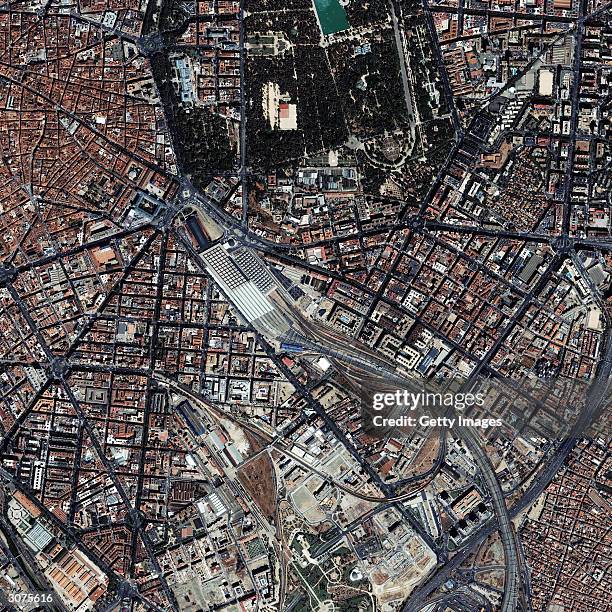 This satellite image provided by European Space Imaging dated August 23, 2003 shows the Atocha Railway Station located in the southern part of...