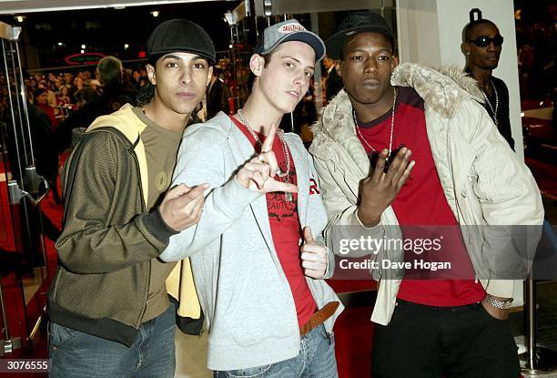 Boyband V2 arrives at the UK Premiere of the movie remake of U.S TV series, "Starsky And Hutch" at the Odeon, Leicester Square on March 11, 2004 in...