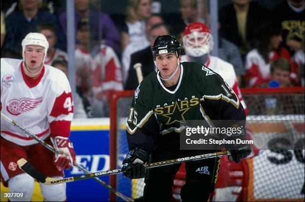 Left wing Jamie Langenbrunner of the Dallas Stars in action during a game against the Detroit Red Wings at the Reunion Arena in Dallas, Texas. The...