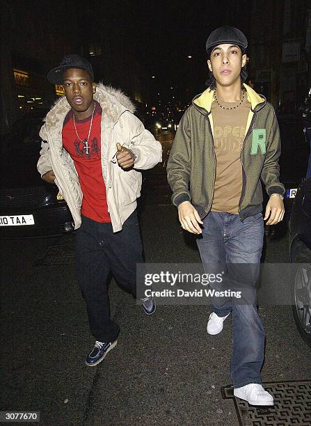 Members of Boy band V2 arrive at the after party for the UK premiere of movie remake of U.S TV series, "Starsky And Hutch" on March 11, 2004 at Trap...