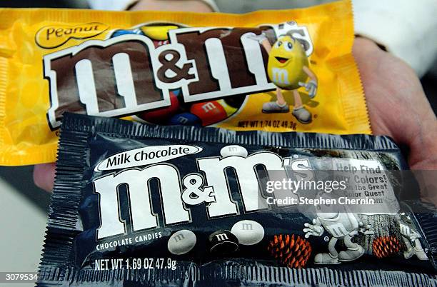 S candies in new, redesigned packaging are seen March 12, 2004 in New York City. Masterfoods USA, a unit of Mars Inc., is re-introducing the nation's...