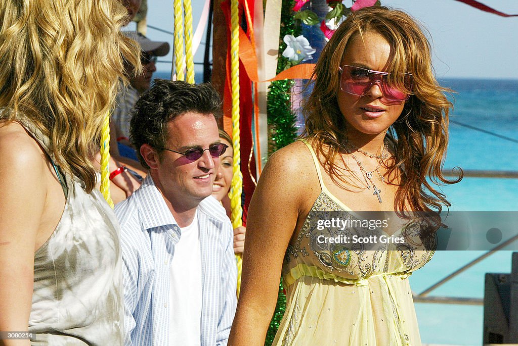 Spring Break 2004 Lindsay Lohan and Matthew Perry appear on stage during taping for MTV ...