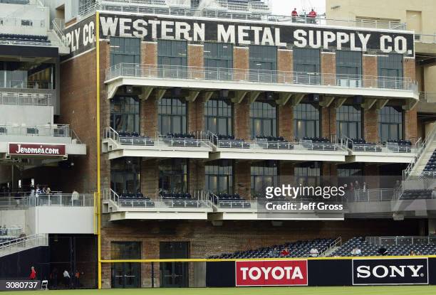 General view of the Western Metal Supply Company building inside the newly constructed Petco Park, home to the San Diego Padres, during the Aztec...