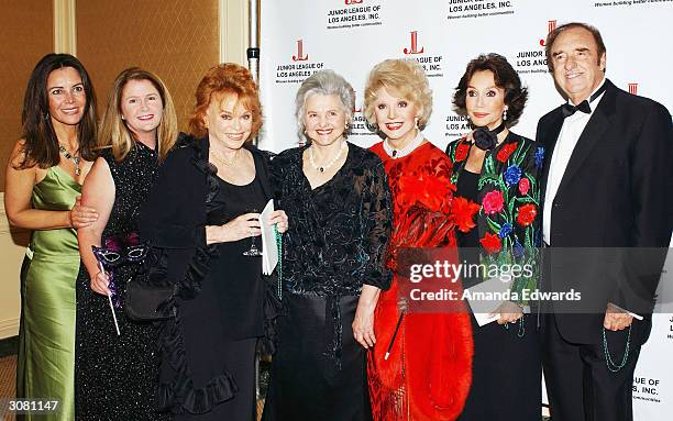 Actor Jim Nabors poses with Deborah George, Wendi Woods Chandler, Paula Kent Meehan, Caroline Rose Hunt, Ruta Lee and Mary Ann Mobley at the Junior...