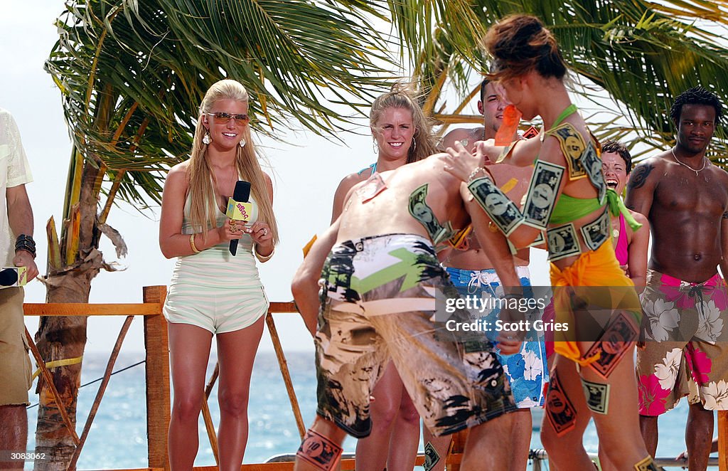 Spring Break 2004 Singer Jessica Simpson appears on stage during taping for MTV Spring ...