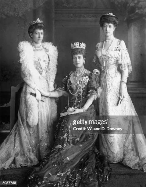 Princess Alexandra , consort of the future King Edward VII, with two of her three daughters, Princess Louise , the Princess Royal and Princess...