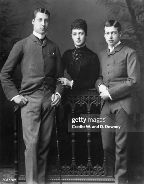 Princess Alexandra , consort of the future King Edward VII with her two sons, Prince Albert Victor , Duke of Clarence and Prince George , later King...
