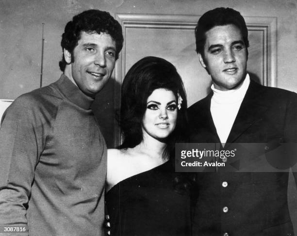 American singer and actor Elvis Aron Presley with his wife Priscilla Presley and Welsh pop singer Tom Jones in Las Vegas.