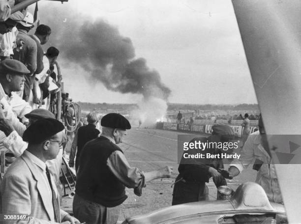 The scene of Pierre Levegh's fatal crash at the Le Mans 24 hour race. Original Publication: Picture Post - 7852 - Motor-Racing Must Go On ! - pub....