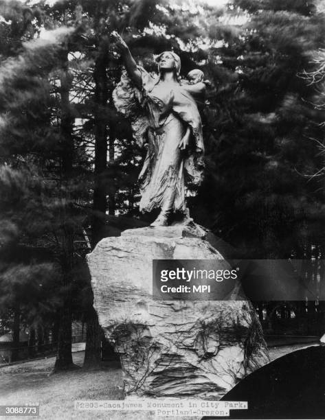 Monument in City Park, Portland, Oregon to Sacagawea , a woman of the Shoshone tribe who served as a Native American interpreter and guide for the...