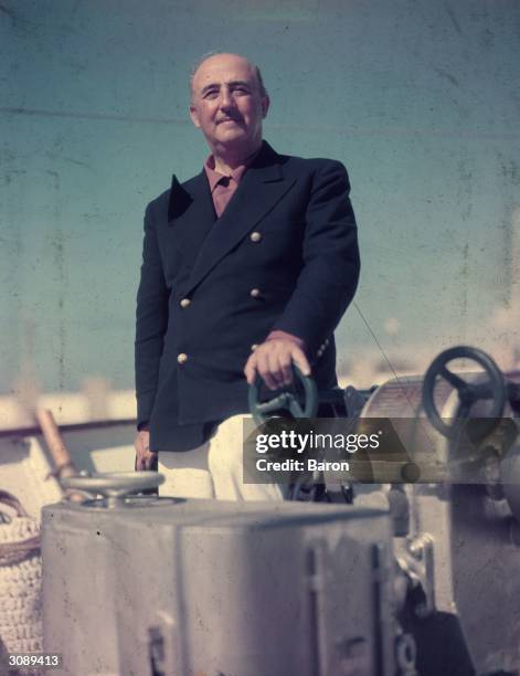 Francisco Franco , Spanish military leader and governor from 1939 to 1975 on the deck of a yacht.