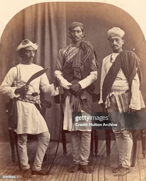 From left to right: A Gurkha, a Brahmin and a Sood in traditional garb in Simla.