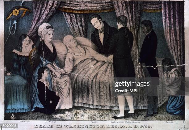 The 1st President of the Unites States, George Washington on his deathbed surrounded by family, his wife, commonly known as Lady Washington , friend...