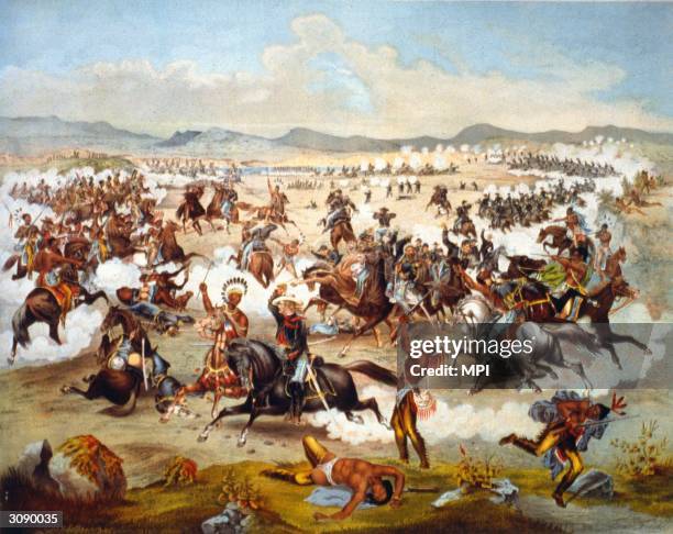 General George Armstrong Custer and the men of the 7th Cavalry are slaughtered by the Sioux and Cheyenne at the Battle of Little Big Horn, Montana.