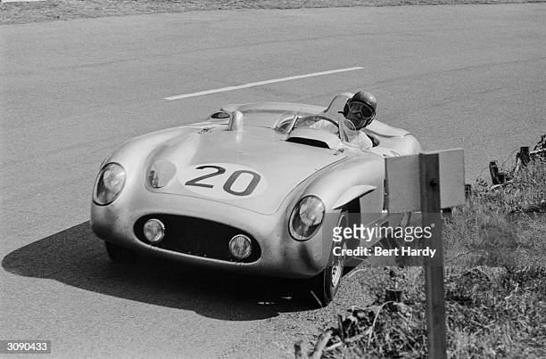 Formula 1 motor-racing driver Pierre Levegh driving his Mercedes at Le Mans just before his fatal crash, which resulted not only in his death, but...