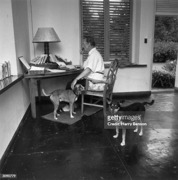 English writer Ian Fleming in his study at Goldeneye, his Jamaican home.