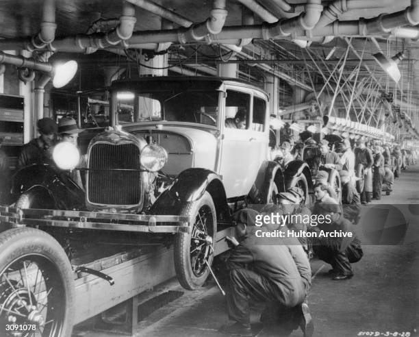 The production line at a Ford motor factory in Michigan, USA.