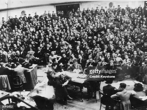 Italian dictator Benito Mussolini attends a fascist meeting in Rome.