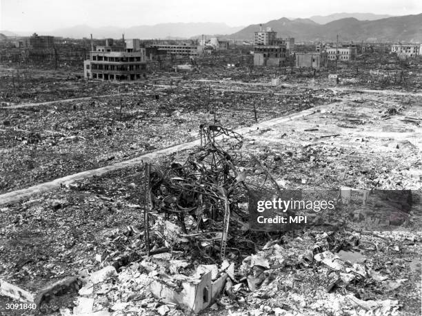 The devastated city of Nagasaki after the US atomic bombing of the Japanese city on 9th August 1945.