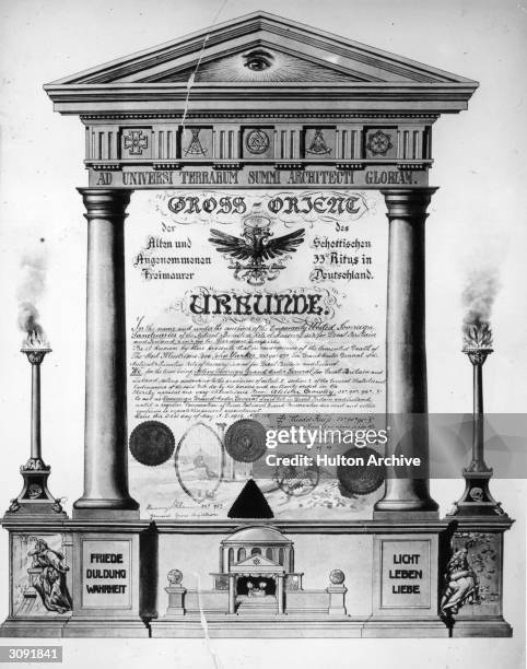 Certificate of the High order of the Freemasons of 33rd rite in Scotland written in German. In English the document goes in to state, 'In the name...