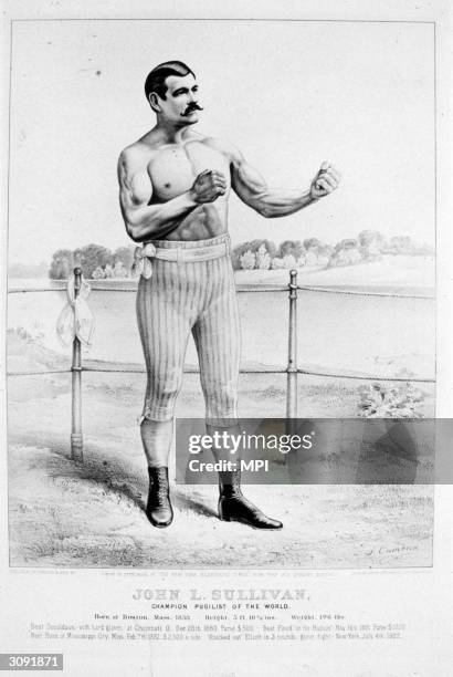 American boxer John L Sullivan , the last bare knuckle heavyweight world champion.