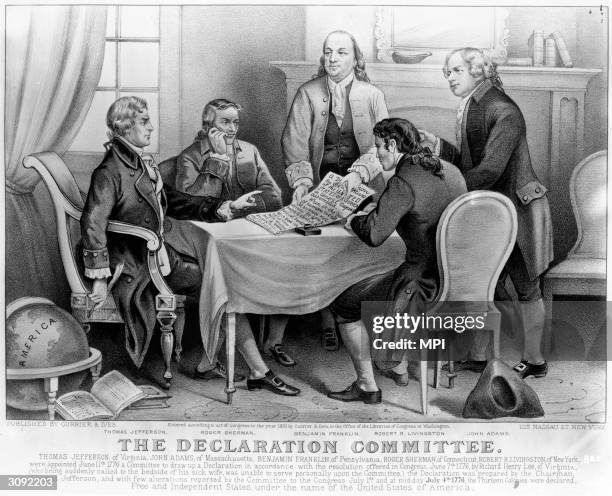 The committee which drafted the Declaration of Independence. From left: Thomas Jefferson , Roger Sherman , Benjamin Franklin , Robert R Livingston...