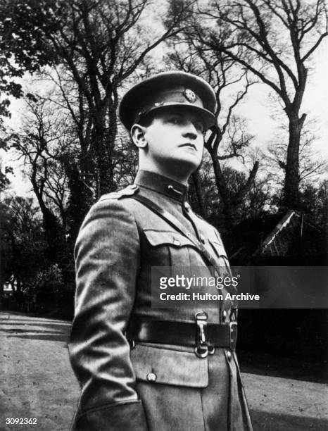 Irish soldier and politician Michael Collins , whose high level involvement with Sinn Fein and the IRA led to his taking part in the peace treaty...