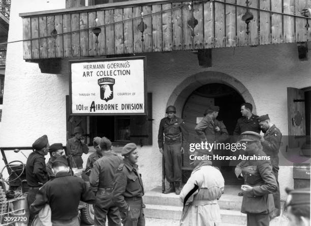 The entrance to the former Luftwaffe headquarters at Konigsee where Hermann Goering's loot has been put out on display by the soldiers of the...