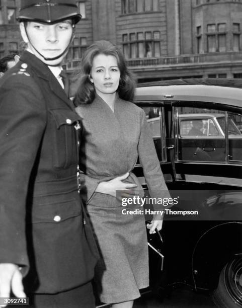 Christine Keeler, call girl involved in the British political sex scandal known as the ' Profumo Affair' arriving at court for the hearing.