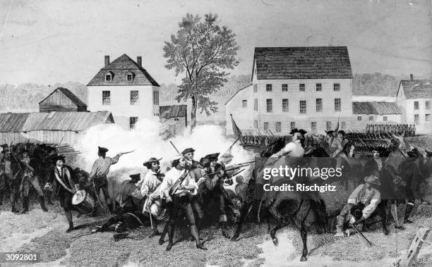 Hand to hand fighting in the Battle of Lexington, the first battle in the American War of Independence.