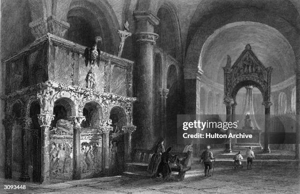 The tomb of St Ambrose, patron saint of Milan, in the Basilica di Sant'Ambrogio , Milan, Italy. Original Artwork: Engraving by T Turnbull after a...