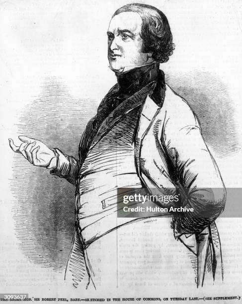 British Tory politician and Prime Minister Sir Robert Peel speaking in the House of Commons.