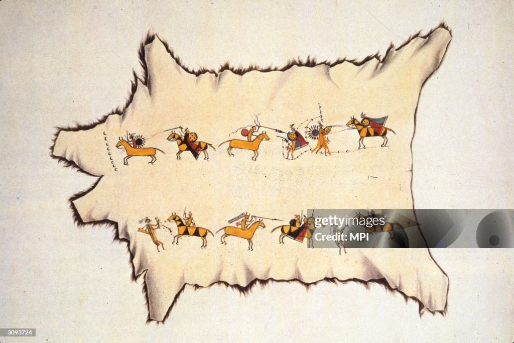 A buffalo robe decorated with mounted warriors, painted by the... News ...