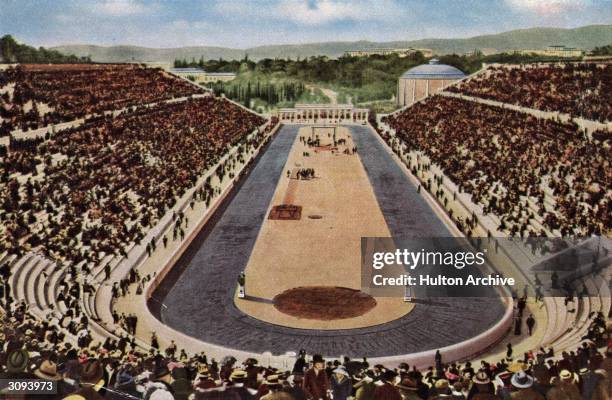 The Olympic stadium in Athens built by the Greek philanthropist Averof for a cost of one million drachmas. It was the scene of the 1896 games.