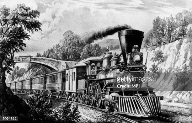 An American Express train. Original Artist: By Currier & Ives.