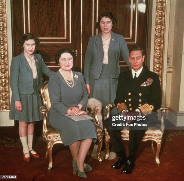 The Royal family at Buckingham Palace. L-R: Princess Margaret , Queen Elizabeth, Princess Elizabeth and King George VI.