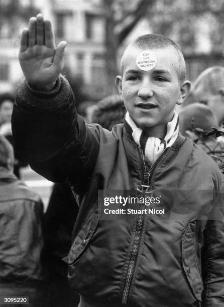 Skinhead at a British Movement Rally at Notting Hill, London.