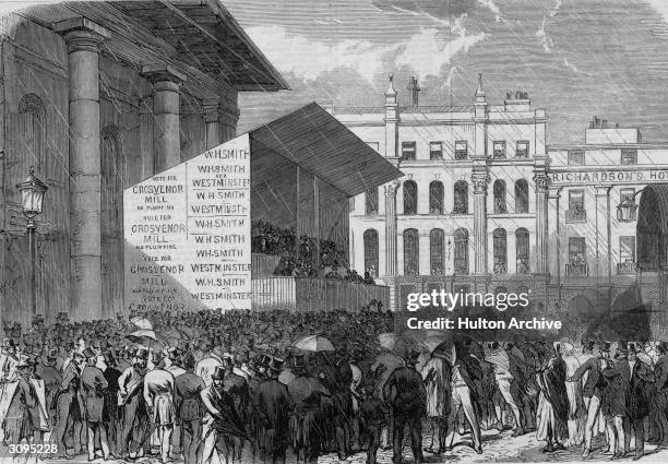 Nomination day in Covent Garden during the Westminster election of 1865.