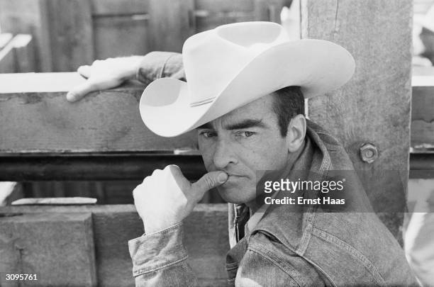 American actor Montgomery Clift during the filming of 'The Misfits' on location in the Nevada desert.
