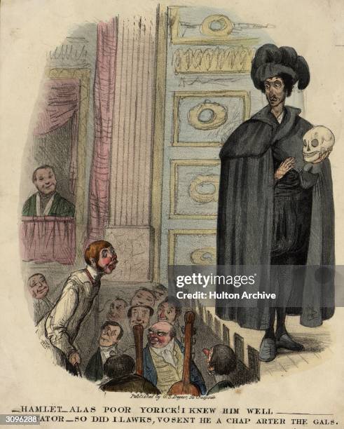 An actor playing Hamlet is disturbed while addressing Yorick's skull by an ehthusiastic member of the audience, who declares that he also knew Hamlet...