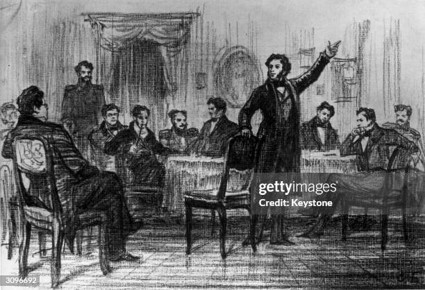 Alexander Pushkin at a meeting of the 'Green Lamp' Literary Society.