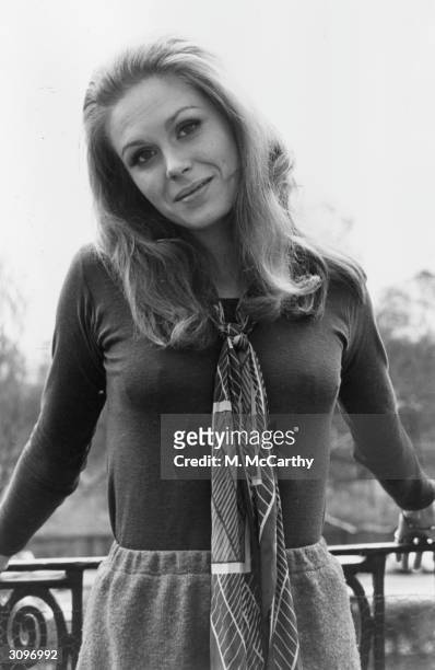 Joanna Lumley, the 'Bond' girl and star of the TV series 'The Avengers'.