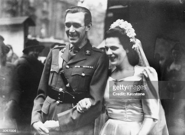 British army officer Major Bruce Shand of the 12th Royal Lancers, marries Rosalind Cubitt, daughter of Roland Cubitt, 3rd Baron Ashcombe, at St...