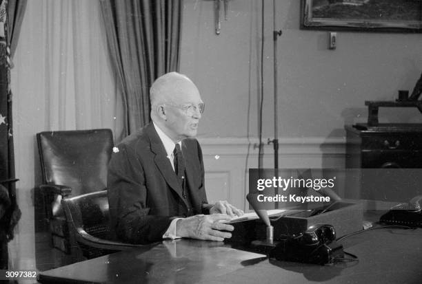 American President and former Allied General, Dwight D Eisenhower, addressing the nation on American intervention in Formosa .