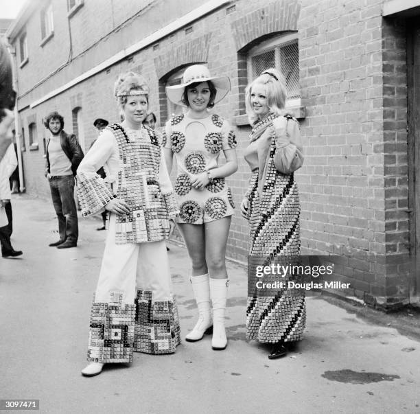 Three young employees of a computer firm, Diana Slater, Susan Halliwell and Jenny Fancy, at Royal Ascot races, wearing costumes to demonstrate the...