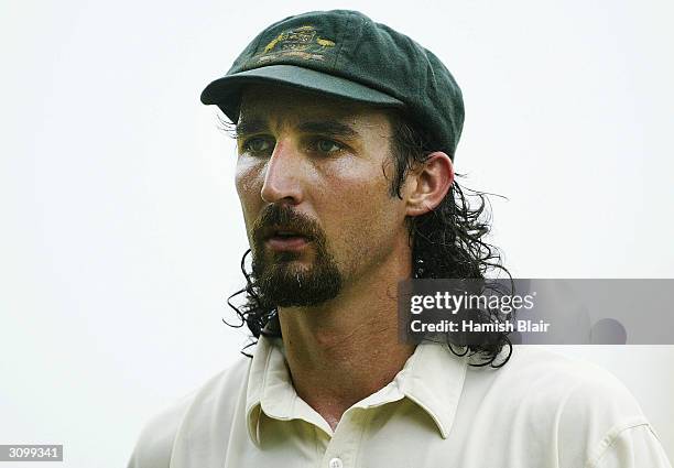 Jason Gillespie of Australia looks on during day one of the Second Test between Australia and Sri Lanka played at Asgiriya Stadium on March 16, 2004...