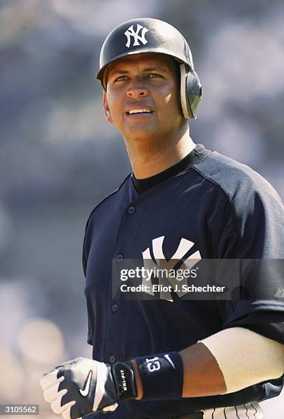 Third baseman Alex Rodriguez of the New York Yankees during the Spring Training game against the Toronto Blue Jays on March 6, 2004 at Legends Field...
